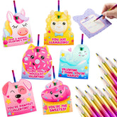 28 Rainbow Pencils with Valentine's Day Cards for Classroom Exchange