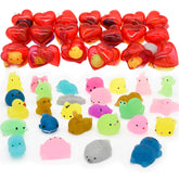28-Piece Glitter Squishy Hearts Set with Valentine's Day Cards for Kids Classroom Exchange Gifts