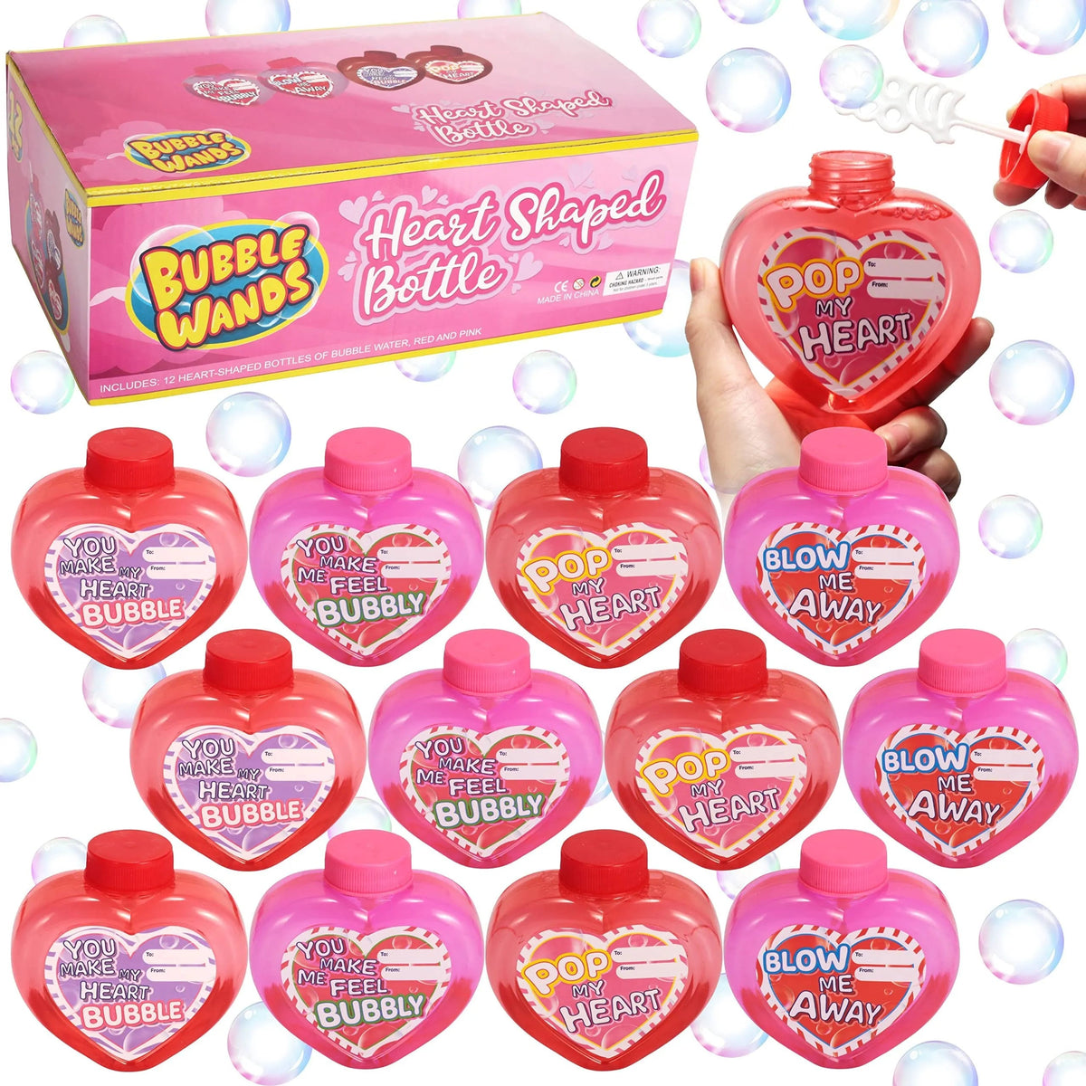 12 Big Heart-Shaped Bubble Wands