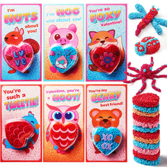 12-Pack Play Foam Animal-Shaped Valentine's Day Cards for Kids Classroom Exchange Gifts