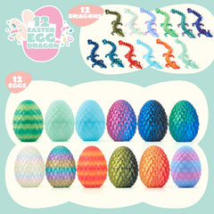12-Pack 3D Printed Articulated Dragon Eggs for Easter Party Favors, Egg Hunts & Classroom Prizes