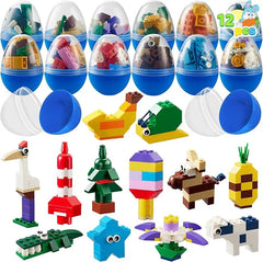 12 Easter Eggs with Building Blocks for Kids Party & Hunt
