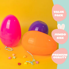 12 Jumbo Plastic Easter Eggs - Bright Colors for Egg Hunts & Basket Stuffers