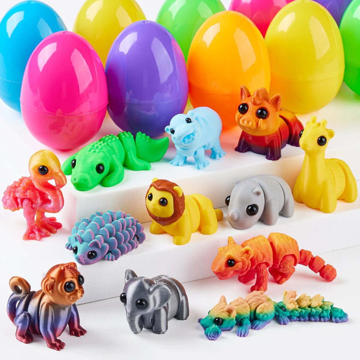 12 Prefilled Easter Eggs with 3D Articulated Wild Animals for Party Favors & Classroom Prizes
