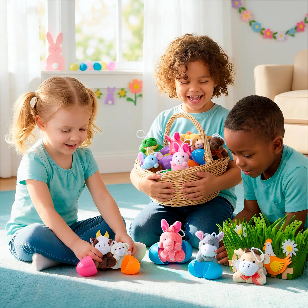 12 Prefilled Easter Eggs with Plush Toys for Egg Hunt, Party Favors & Classroom Prizes