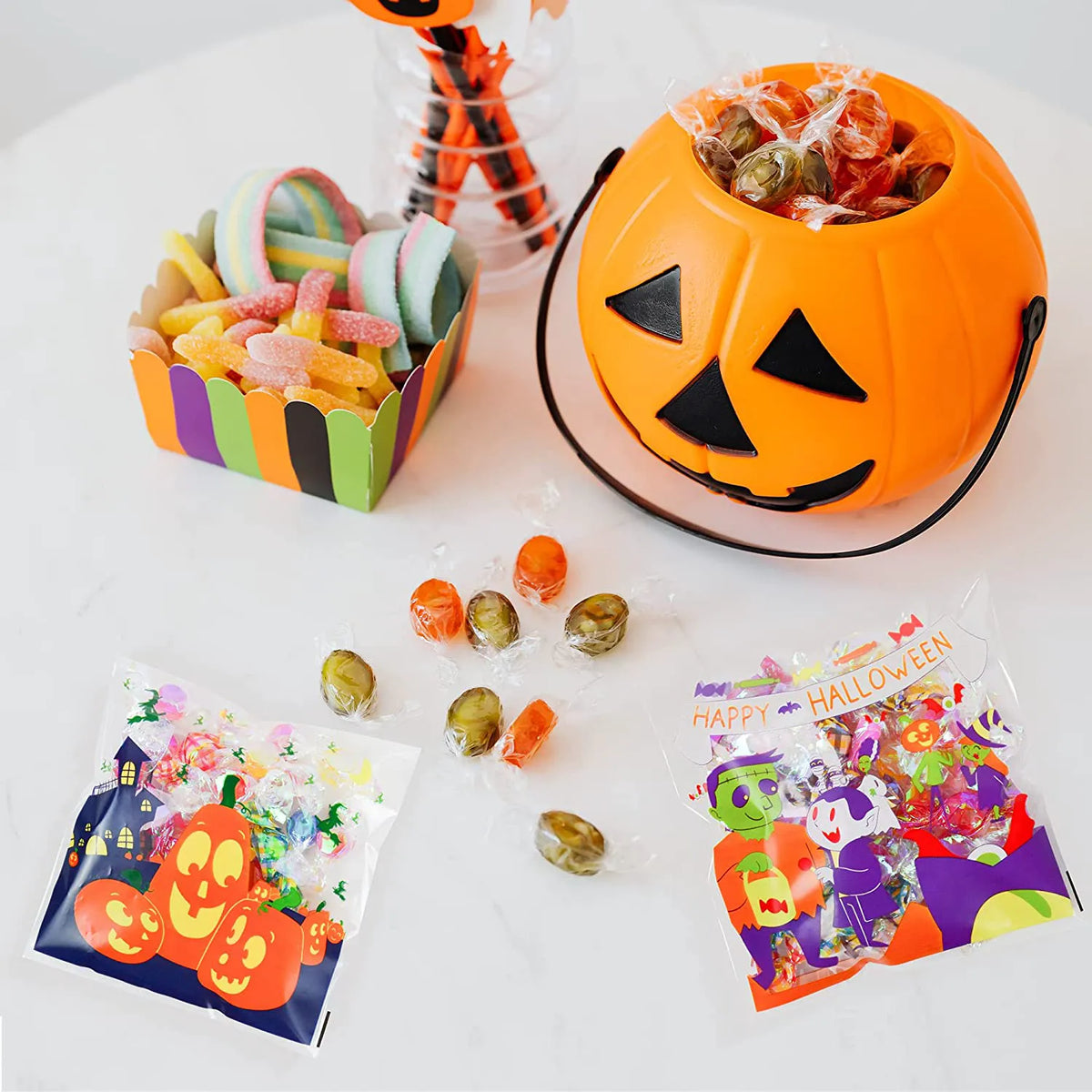 Halloween Clear Self-Adhesive Candy Bags (150-Pack)