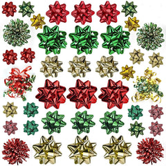 Assorted Bows - 42 Pack (Red, Gold, Green)