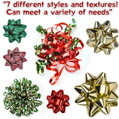Assorted Bows - 42 Pack (Red, Gold, Green)