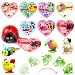 28 Pcs Wind Up Toys with Kids Valentine's Cards for Valentine Party Favors
