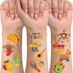 144 PCS Cinco de Mayo Temporary Tattoo Set for Mexican Themed Party
