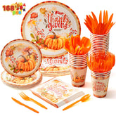 168-Piece Thanksgiving Disposable Paper Dinnerware Set
