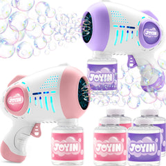 JOYIN 2-Pack Bubble Guns with 4 Bottles of Solution, Automatic Bubble Machine Gun with 8 Holes for Kids and Adults, Summer Toys, Easter Basket Stuffers