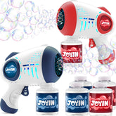 JOYIN 2-Pack Bubble Guns for Kids with 4 Bottles of Solution, Automatic Bubble Machine Gun with 8 Holes, Blue and Red
