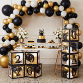 4 Black & Gold 2026 Graduation Balloon Boxes for Party Decor
