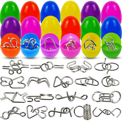 18 Pack Filled Easter Eggs with Metal Brain Teaser Puzzles for Egg Hunt, Party Favors & Classroom Prizes