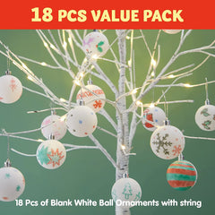 18-Pack Blank White Ball Ornaments for DIY Crafts
