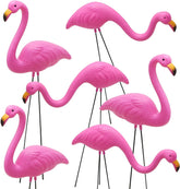 Set of 6 Small Pink Flamingo Yard Ornaments