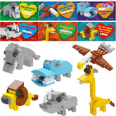 24 Pack Valentine's Day Cards with Safari Animal Building Blocks for Gifts and Party Favors