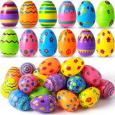 36 Plastic Printed Bright Easter Eggs, 3.15 Inches Tall