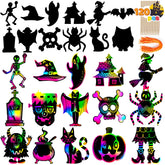 120-Pack Halloween Rainbow Scratch Art Craft Kit for Kids