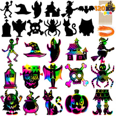 120-Pack Halloween Rainbow Scratch Art Craft Kit for Kids