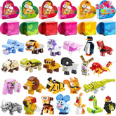 Animal Building Blocks Valentine's Heart Boxes Filled with Cards for Kids