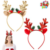 2 Pack Gold & Red Reindeer Headbands with Glitter