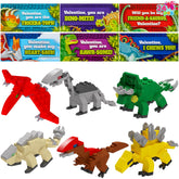24 Pack Valentine's Day Cards with Dinosaur Building Blocks for Gifts and Party Favors
