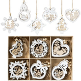 24-Piece Set of Wooden Carved Christmas Hanging Ornaments for Holiday Decor
