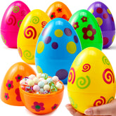 6 Large Printed Easter Eggs - 6 Inch Jumbo Plastic Fillable Eggs for Easter Hunt