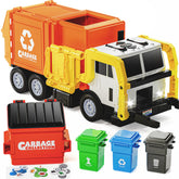 Large Orange Friction Powered Garbage Truck Toy Set