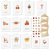 24 White Christmas Cards with Envelopes and Stickers