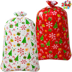 2 Large Red & White Christmas Holiday Plastic Gift Bags