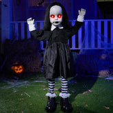 34" Black Zombie Girl Ghost Animatronic Halloween Decoration