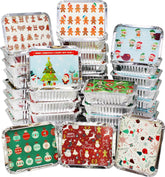 48-Pack Christmas Foil Containers with Lids (8.5"x6"x2" Rectangular)