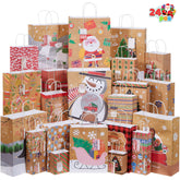 24 PCS Christmas Kraft Gift Bags, Assorted Sizes Xmas Paper Bags