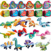 12-Pack Valentine's Dinosaur Building Blocks with Heart Boxes for Party Favors