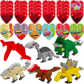 24 Pack Valentine's Day Cards with Dinosaur Building Blocks and Filled Hearts for Party Favors