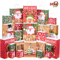 24-Pack Christmas White Kraft Gift Bags