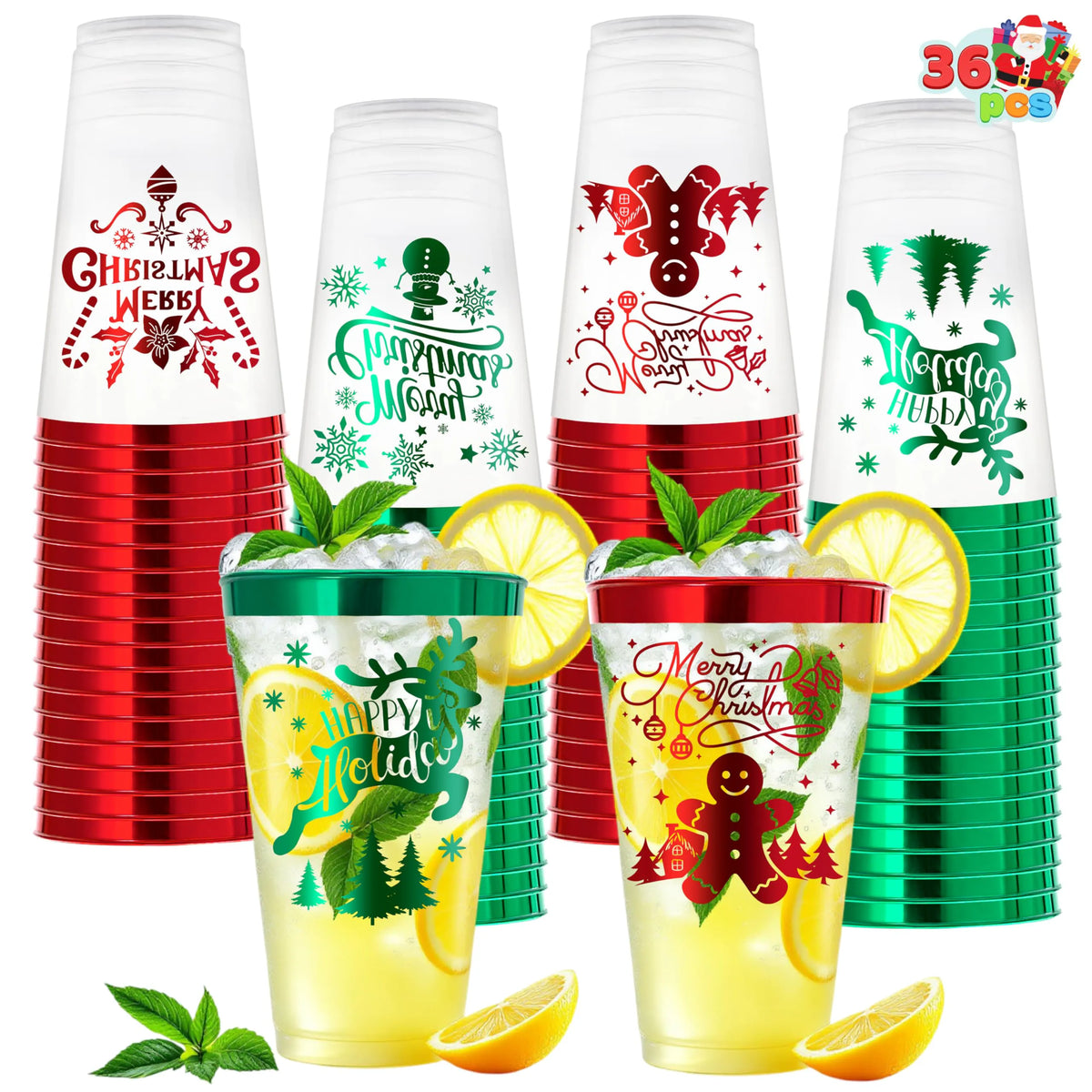 36 PCS Disposable Christmas Plastic Cups