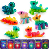 28 Pcs Kids Valentine's Day Cards with 3D Printed Mythical Creatures Toys
