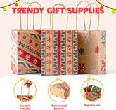 24 Pack Christmas Kraft Gift Bags with Handles