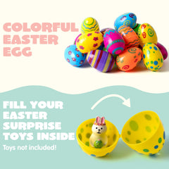 24 Pack 3.15 Inch Colorful Plastic Easter Egg Shells, Fillable Empty Eggs Bulk for Easter Egg Hunt