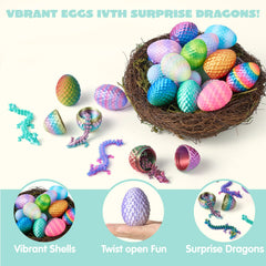 24 Pcs 3D Printed Articulated Dragon Eggs for Easter Party, Egg Hunt & Classroom Prizes