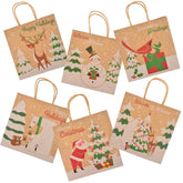24 Pack Christmas Kraft Gift Bags with Assorted Holiday Prints