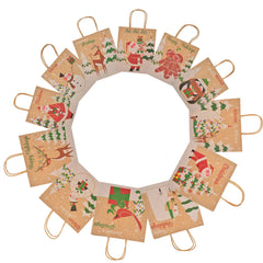 24 Pack Christmas Kraft Gift Bags with Assorted Holiday Prints