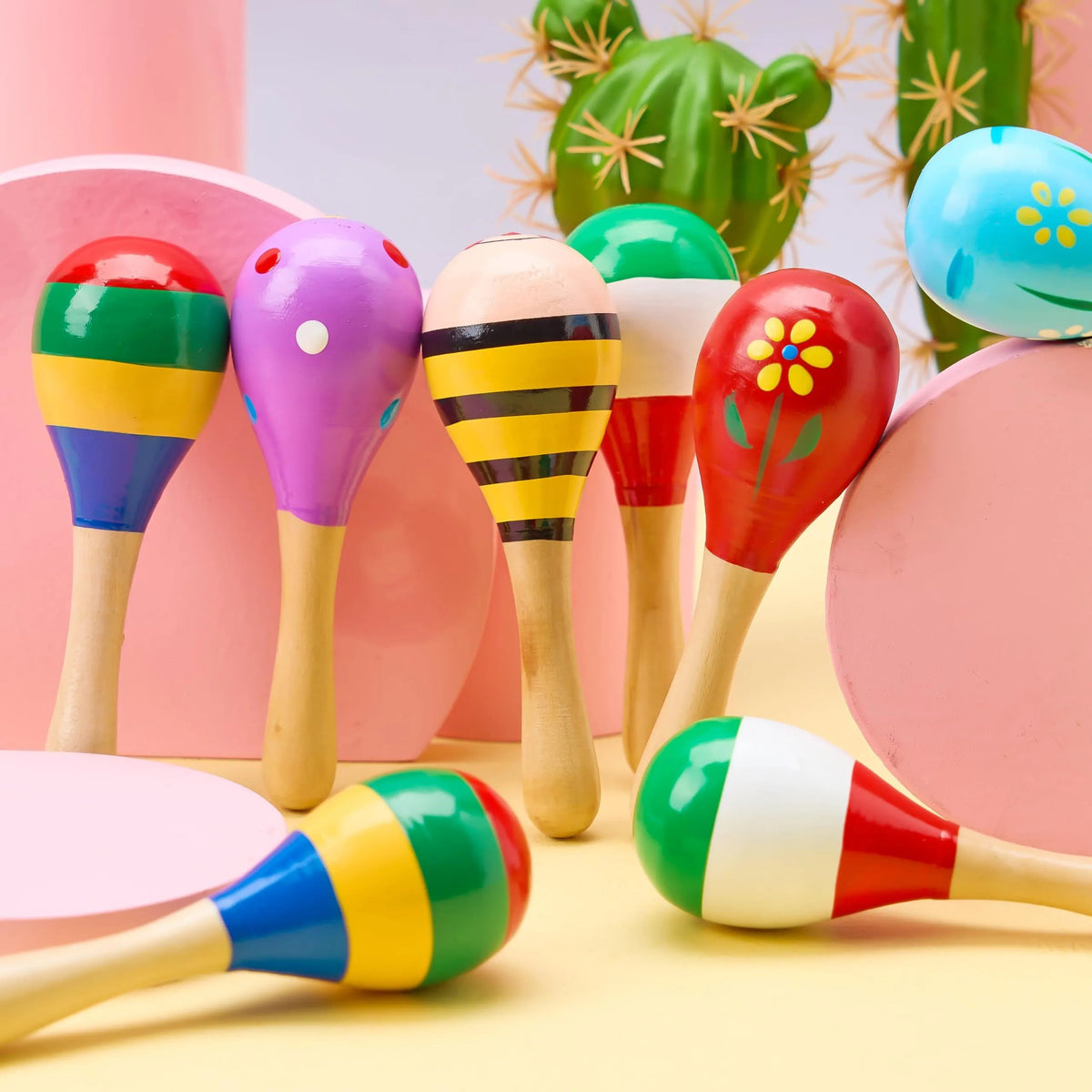 24-Pack Cinco de Mayo Mini Wooden Maracas for Kids