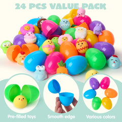 24-Pack Mochi Squishy Toys in Prefilled Easter Eggs, Squeeze Toy Fillers for Easter Egg Hunt