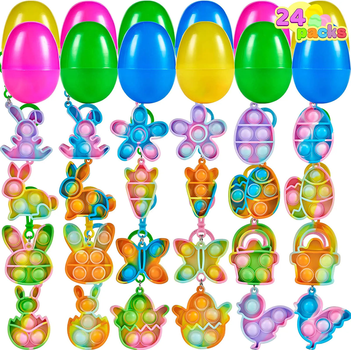 24-Pack Plush Bubble Keychain Easter Eggs