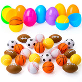 24 Pre-Filled Easter Eggs with Sports Stress Balls Squishy Toys for Kids Easter Egg Hunt